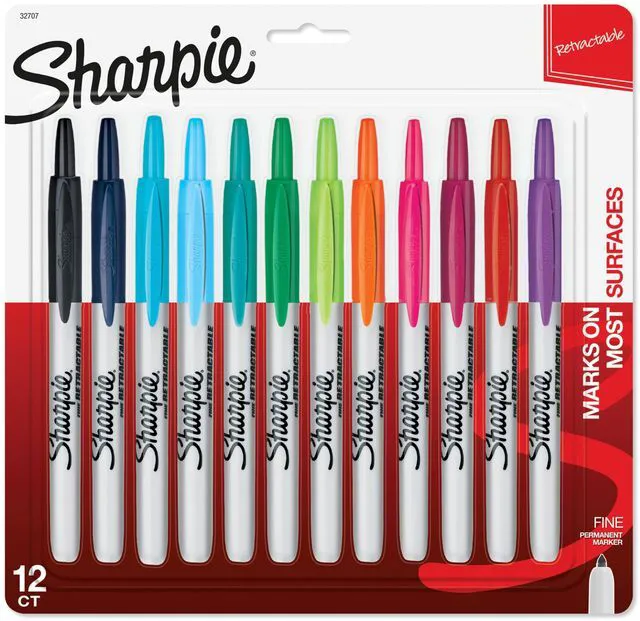 Main image of Retractable Fine Tip Permanent Markers, Assorted Colors, 12 Count