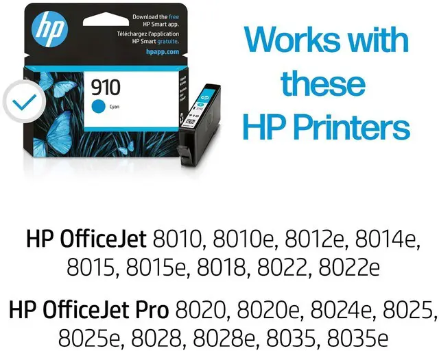 Alt view image 2 of 7 - 910 Cyan Ink Cartridge | Works with OfficeJet 8010, 8020 Series, OfficeJet Pro 8020, 8030 Series | Eligible for Instant Ink | 3YL58AN