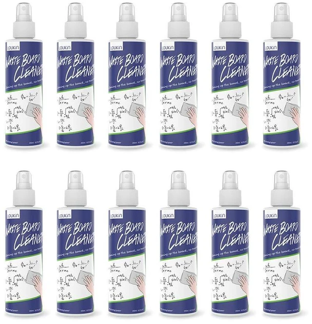 Main image of Dry Erase Cleaner, 8.5 fl oz Whiteboard Cleaning Spray, 12 Pack AP Certified, ASTM D4236, Low Odor, Effective Cleaning, Mild Formula, Atomizing Nozzle, Classroom Office Home Use