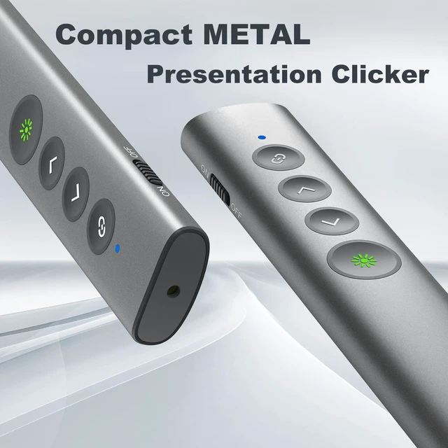 Alt view image 3 of 7 - Aluminum Alloy Presentation Clicker with Green Laser Pointer 2in1 USB/Type C Receiver Wireless Presenter Remote PowerPoint Clicker for Computer Laptop/PPT/Google Slides/Windows/Mac