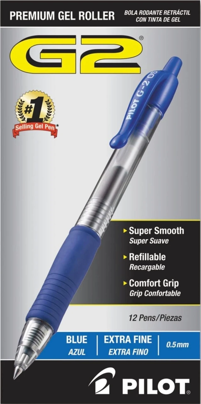 Main image of G2 Gel Roller Pens, Blue Ink Pens Extra Fine Point, Pack of 12