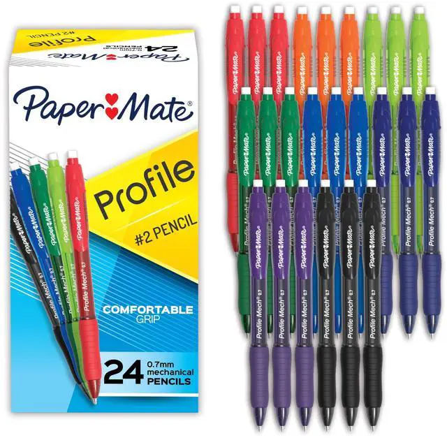 Main image of Profile Mechanical Pencils, 0.7 mm, HB #2 Lead, 8 Assorted Barrel Colors, 24 Count - Comfortable Grip, Erases Easily