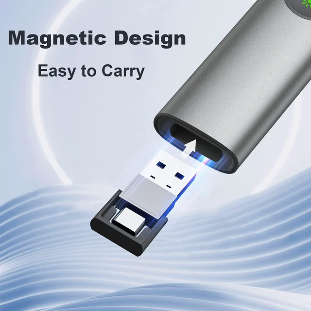 Alt view image 5 of 7 - Aluminum Alloy Presentation Clicker with Green Laser Pointer 2in1 USB/Type C Receiver Wireless Presenter Remote PowerPoint Clicker for Computer Laptop/PPT/Google Slides/Windows/Mac