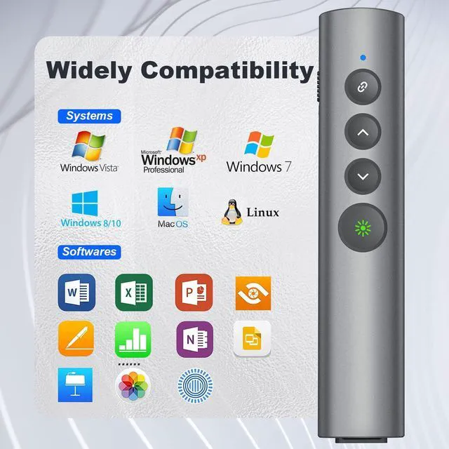 Alt view image 7 of 7 - Aluminum Alloy Presentation Clicker with Green Laser Pointer 2in1 USB/Type C Receiver Wireless Presenter Remote PowerPoint Clicker for Computer Laptop/PPT/Google Slides/Windows/Mac