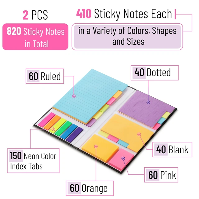Alt view image 2 of 7 - Sticky Notes Set, 2 Sets, 2460 Pack, Ruled