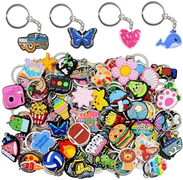 Main image of 30/50/100/200pcs Random Different Keychains, Lot Mixed Cute Keyring for Classroom Prizes Students Incentives