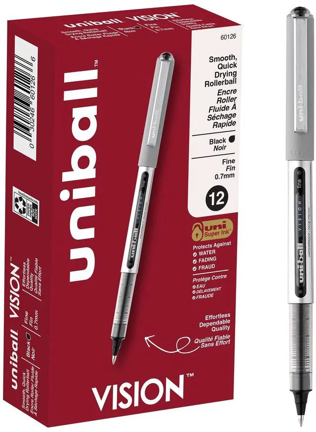 Main image of (R) Vision(TM) Rollerball Pens, 0.7 mm, Fine Point, Gray Barrel, Black Ink, Pack Of 12, 60126