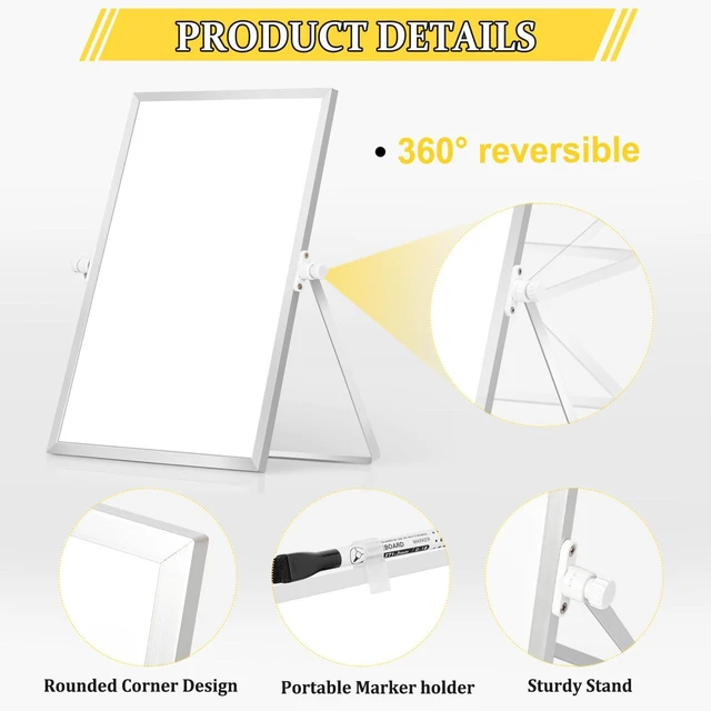 Alt view image 2 of 7 - Double-Sided Magnetic White Board with Stand, 14" x 11" Dry Erase Board with Stand, Desktop Whiteboard Easel, Portable Small White board dry erase for Drawing, Office, Home