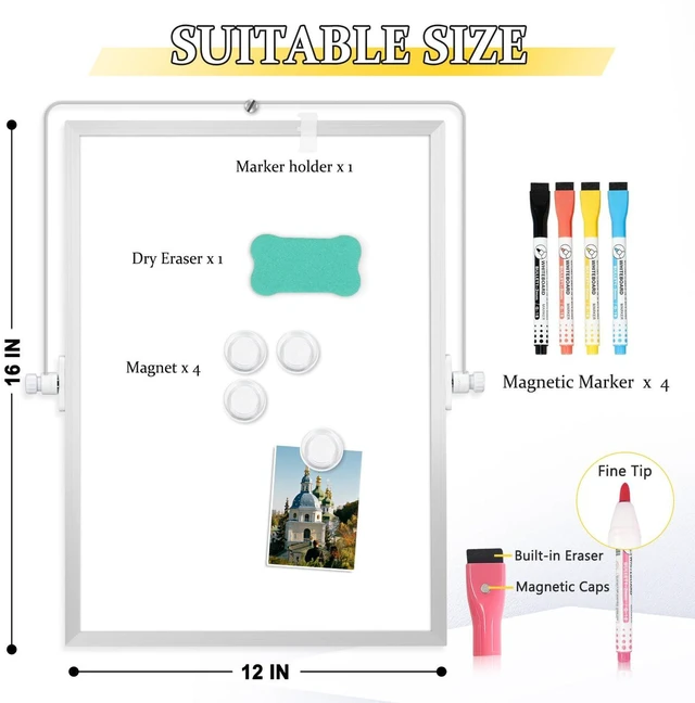Alt view image 3 of 7 - Double-Sided Magnetic White Board with Stand, 16" x 12" Dry Erase Board with Stand, Desktop Whiteboard Easel, Portable Small White board dry erase for Drawing, Office, Home