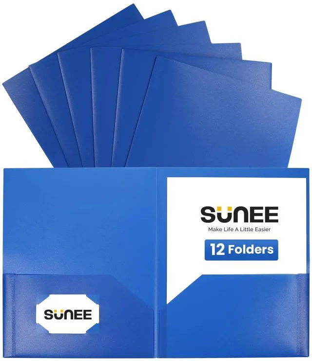 Main image of 2 Pocket Folders (12 Pack, Blue) Heavy-Duty Plastic Folders with Pockets, Fit 8.5x11 Letter Size Paper, 2-Pocket File Folders for Kids, Home, School, Office