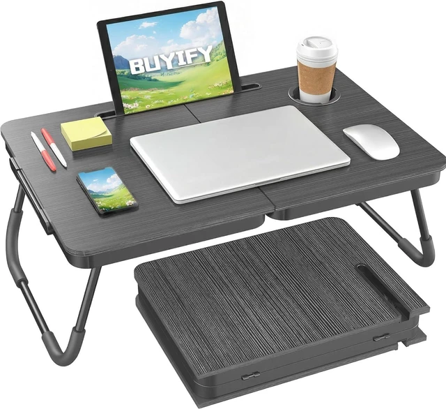 Main image of 23.4" Foldable Lap Desk Bed Table with Cup Holder Tray Charcoal Portable Folds Flat for Easy Storage, No Assembly Laptop Bed Desk, Sturdy and Lightweight, Patent Design