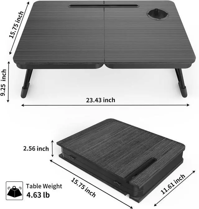 Alt view image 2 of 6 - 23.4" Foldable Lap Desk Bed Table with Cup Holder Tray Charcoal Portable Folds Flat for Easy Storage, No Assembly Laptop Bed Desk, Sturdy and Lightweight, Patent Design