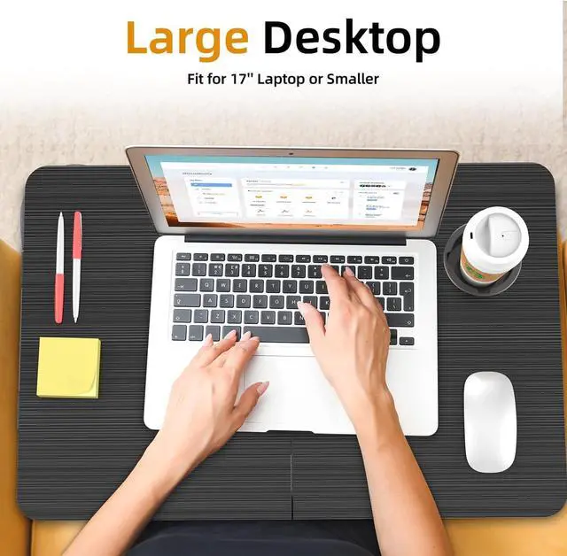 Alt view image 3 of 6 - 23.4" Foldable Lap Desk Bed Table with Cup Holder Tray Charcoal Portable Folds Flat for Easy Storage, No Assembly Laptop Bed Desk, Sturdy and Lightweight, Patent Design