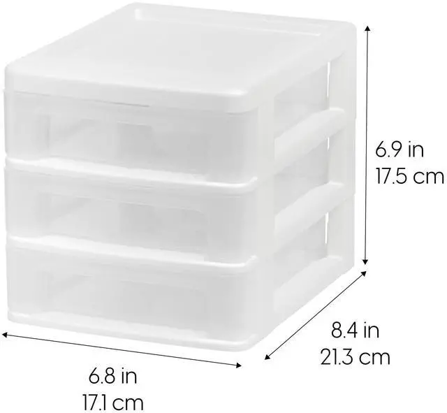Alt view image 3 of 6 - 2-Pack, 3-Drawer Small Plastic Stacking Desktop Organizer, White Keep dorm desks tidy with drawers for school supplies, makeup, chargers, snacks and everyday college essentials