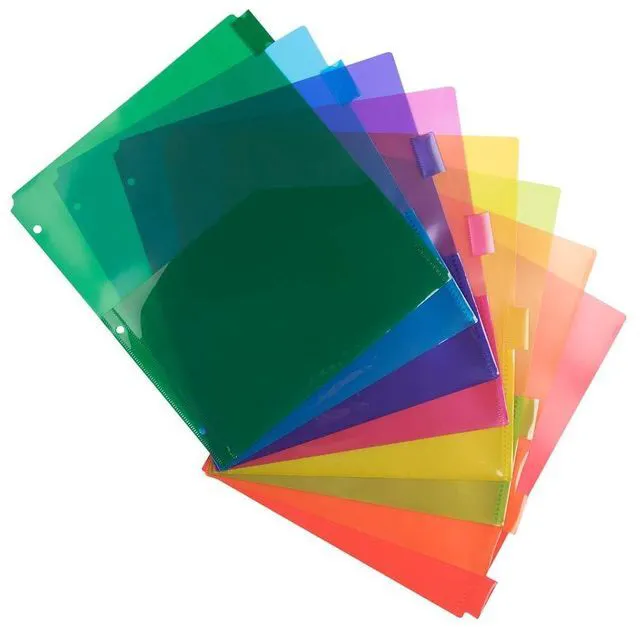 Main image of Plastic Index 8-Tab Dividers w/Double Pockets - 9 3/4 x 11 1/2 - Assorted Multi-Color - 8 Tabbed Dividers/Pack