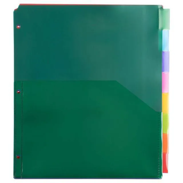 Alt view image 2 of 7 - Plastic Index 8-Tab Dividers w/Double Pockets - 9 3/4 x 11 1/2 - Assorted Multi-Color - 8 Tabbed Dividers/Pack