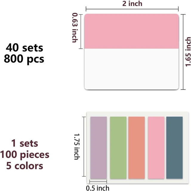 Alt view image 3 of 7 - 900 PCS Book Tabs 2 Inch Sticky Index Tabs, Colored Page Markers Repositionable Tags,Reading Tabs,Self Adhesive Tape Flags for Books, Binders, Notebook and File Folders,Smooth Writing