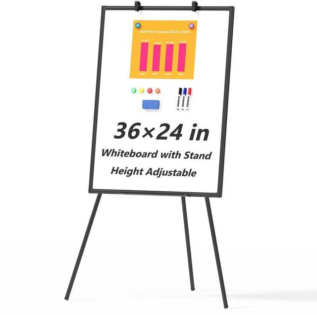 Main image of Large Whiteboard Easel with Stand, 36" x 24" Portable Standing Magnetic Dry Erase White Board, 3' x 2' Tripod Height Adjustable Flip Chart Easel for Home Office Classroom School, Black