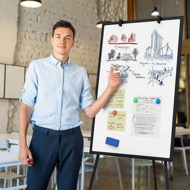 Alt view image 2 of 7 - Large Whiteboard Easel with Stand, 36" x 24" Portable Standing Magnetic Dry Erase White Board, 3' x 2' Tripod Height Adjustable Flip Chart Easel for Home Office Classroom School, Black