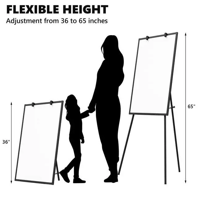 Alt view image 3 of 7 - Large Whiteboard Easel with Stand, 36" x 24" Portable Standing Magnetic Dry Erase White Board, 3' x 2' Tripod Height Adjustable Flip Chart Easel for Home Office Classroom School, Black