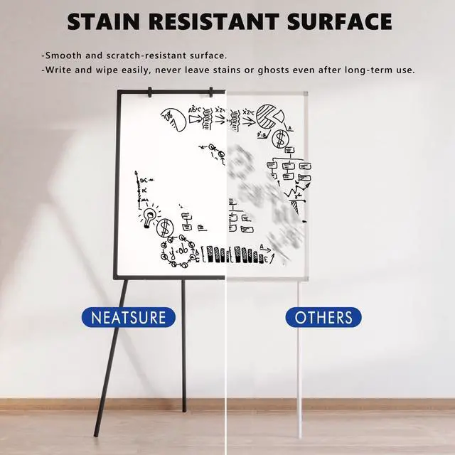 Alt view image 4 of 7 - Large Whiteboard Easel with Stand, 36" x 24" Portable Standing Magnetic Dry Erase White Board, 3' x 2' Tripod Height Adjustable Flip Chart Easel for Home Office Classroom School, Black