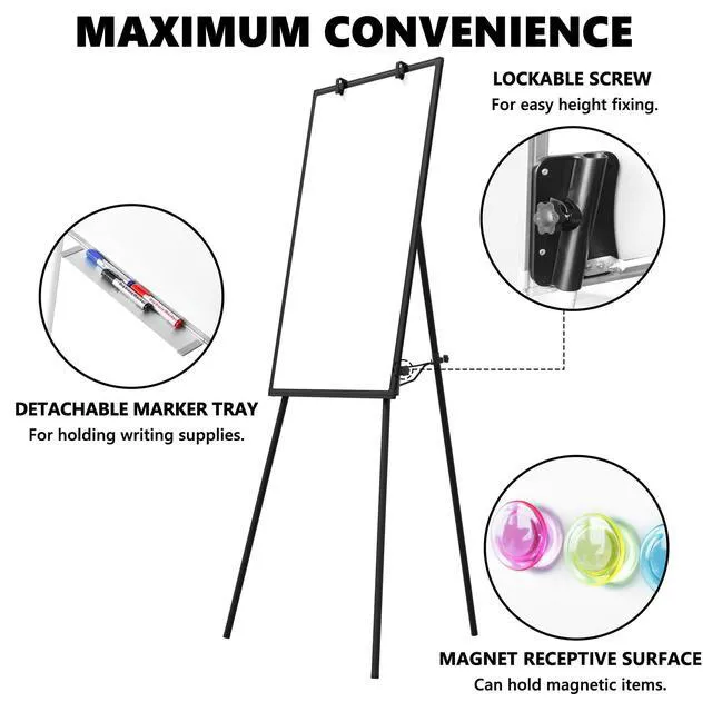 Alt view image 5 of 7 - Large Whiteboard Easel with Stand, 36" x 24" Portable Standing Magnetic Dry Erase White Board, 3' x 2' Tripod Height Adjustable Flip Chart Easel for Home Office Classroom School, Black
