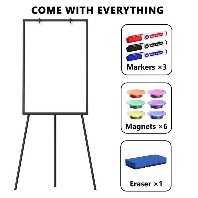 Alt view image 6 of 7 - Large Whiteboard Easel with Stand, 36" x 24" Portable Standing Magnetic Dry Erase White Board, 3' x 2' Tripod Height Adjustable Flip Chart Easel for Home Office Classroom School, Black