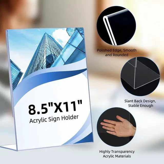 Alt view image 5 of 7 - 12 Pack Acrylic Sign Holder 8.5 x 11, Clear Plastic Display Stands for Tabletop, L-Shape Acrylic Stands for Flyers, Documents, Office, Restaurants, Vertical Sign Holder 8.5x11 for Desktop