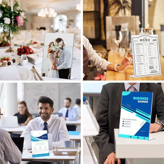 Alt view image 7 of 7 - 12 Pack Acrylic Sign Holder 8.5 x 11, Clear Plastic Display Stands for Tabletop, L-Shape Acrylic Stands for Flyers, Documents, Office, Restaurants, Vertical Sign Holder 8.5x11 for Desktop