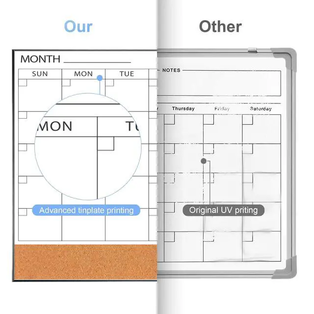 Alt view image 5 of 7 - Large Dry Erase Calendar with Cork for Wall 48"x 30" Magnetic Calendar Whiteboard with Black Frame, Monthly Combination Board for School, Home, Office