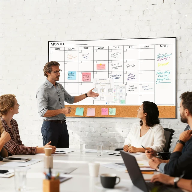 Alt view image 6 of 7 - Large Dry Erase Calendar with Cork for Wall 48"x 30" Magnetic Calendar Whiteboard with Black Frame, Monthly Combination Board for School, Home, Office
