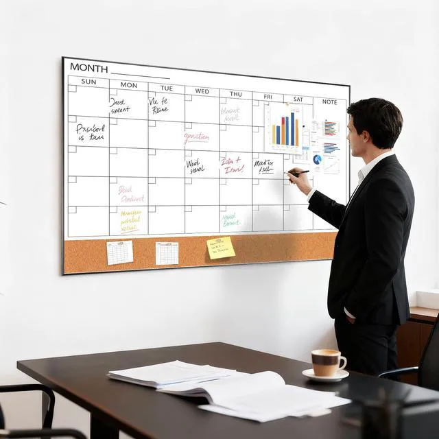 Alt view image 7 of 7 - Large Dry Erase Calendar with Cork for Wall 48"x 30" Magnetic Calendar Whiteboard with Black Frame, Monthly Combination Board for School, Home, Office
