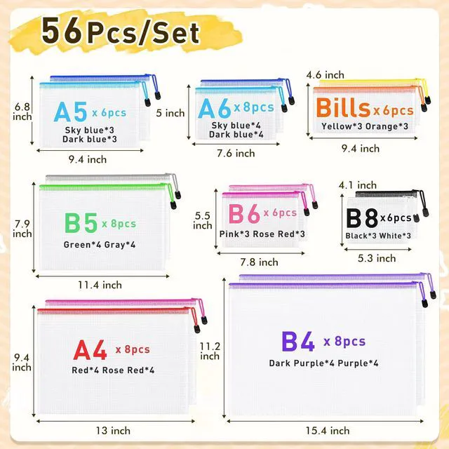 Alt view image 2 of 7 - 56pcs Mesh Zipper Pouch Bags, 8 Sizes Plastic Zippered Storage Bags for Organizing, Clear Pouches with Zipper, Waterproof Mesh Pouch for Office Supplies, Home Organize, Travel Storage