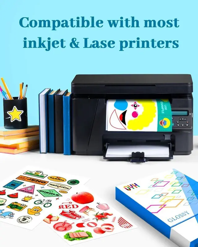 Alt view image 3 of 7 - Glossy Printable Vinyl Sticker Paper, 120 Sheets Waterproof White Bulk for Inkjet & Laser Printers, Compatible with Cricut, 8.5" x 11" Fast Dry Vivid Prints for Small Business