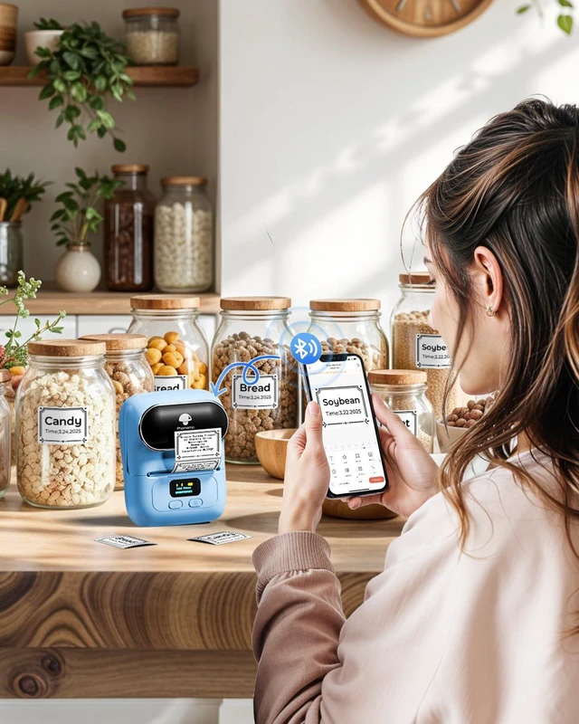 Alt view image 4 of 7 - M110 Label Maker with 3 Tapes, Bluetooth Thermal Printer, Blue APP with 6000+ Templates, 2 Inch Portable Label Printer Easy to Use for Small Business, Home, School, Office, Organization