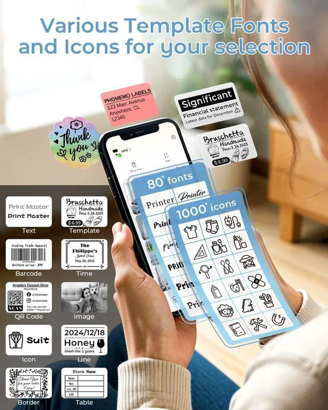 Alt view image 7 of 7 - M110 Label Maker with 3 Tapes, Bluetooth Thermal Printer, Blue APP with 6000+ Templates, 2 Inch Portable Label Printer Easy to Use for Small Business, Home, School, Office, Organization