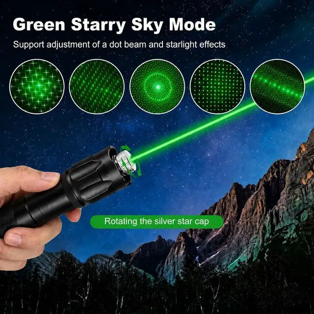 Alt view image 2 of 7 - Green Laser Pointer, Type-C Charge, Laser Beam with Starry-Sky Cap Starry-Sky Patterns, One-Click Constant-On, for Hiking, Presentations & Outdoor Use (Professional-Grade Green Light)