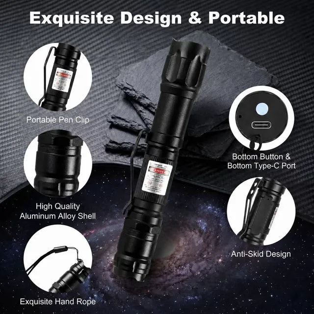 Alt view image 5 of 7 - Green Laser Pointer, Type-C Charge, Laser Beam with Starry-Sky Cap Starry-Sky Patterns, One-Click Constant-On, for Hiking, Presentations & Outdoor Use (Professional-Grade Green Light)