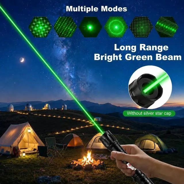 Alt view image 7 of 7 - Green Laser Pointer, Type-C Charge, Laser Beam with Starry-Sky Cap Starry-Sky Patterns, One-Click Constant-On, for Hiking, Presentations & Outdoor Use (Professional-Grade Green Light)