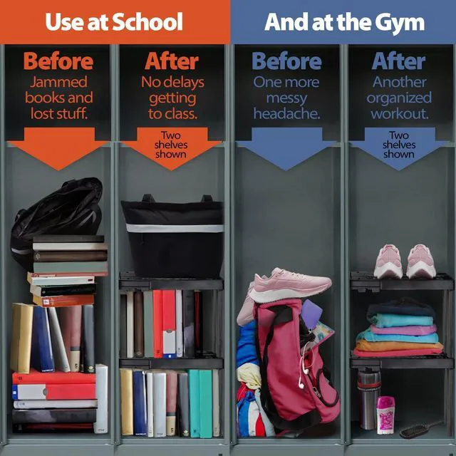 Alt view image 3 of 6 - Locker Organizer Shelf Adjustable Width and Height, Stackable, Ideal Locker Shelf for School, Office, Gym Lockers, or Even Kitchen Cabinets & Under Sink Organization (Magenta)