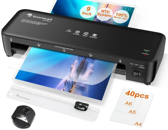 Main image of 9-Inch 4-in-1 Laminator Kit with Cutter, Rounder & 40 Pouches Includes paper cutter, corner rounder, patented anti-jam tech, 3-min warm-up, perfect for teacher office school business