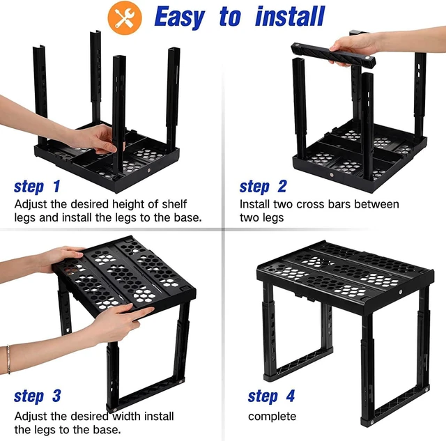 Alt view image 5 of 6 - Locker Organizer Shelf Adjustable Width and Height, Stackable, Ideal Locker Shelf for School, Office, Gym Lockers, or Even Kitchen Cabinets & Under Sink Organization (Black),(PLKSLF01)