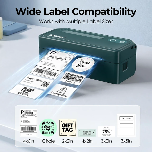 Alt view image 3 of 7 - Bluetooth Thermal Shipping Label Printer, Wireless 4x6 Printer Green For Small Business, Home, Office, Online Sellers, Warehouse & Shipping, Compatible with iPhone, Android, Windows & Mac