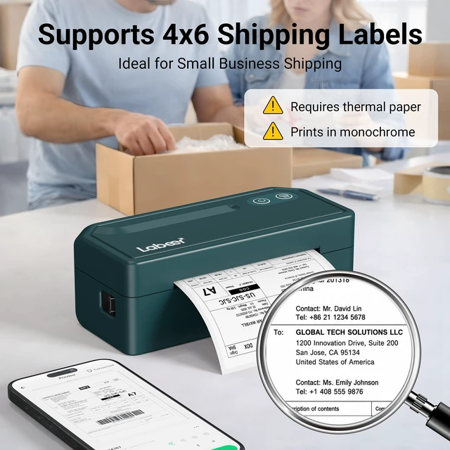 Alt view image 4 of 7 - Bluetooth Thermal Shipping Label Printer, Wireless 4x6 Printer Green For Small Business, Home, Office, Online Sellers, Warehouse & Shipping, Compatible with iPhone, Android, Windows & Mac