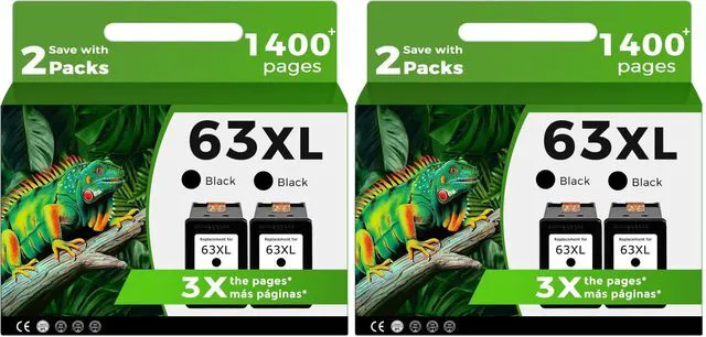 Main image of 63XL Black Ink Cartridge Compatible for HP Ink 63 XL HP63 HP63XL 4650 3830 (Pack of 2)