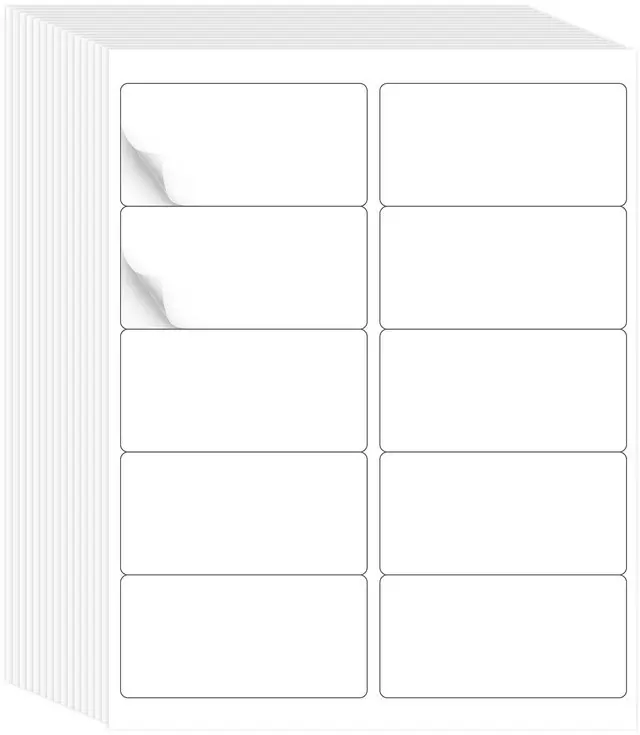 Main image of L LIKED 2"x4" Printable White Label Stickers 1000 Labels 100 Sheets Matte, strong Adhesive, laser/inkjet compatible, 10 per sheet, for shipping, address, product & barcode