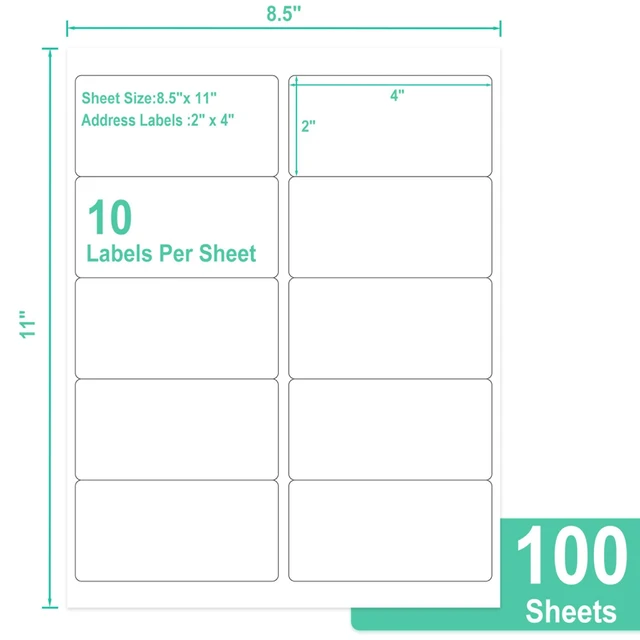 Alt view image 2 of 7 - L LIKED 2"x4" Printable White Label Stickers 1000 Labels 100 Sheets Matte, strong Adhesive, laser/inkjet compatible, 10 per sheet, for shipping, address, product & barcode