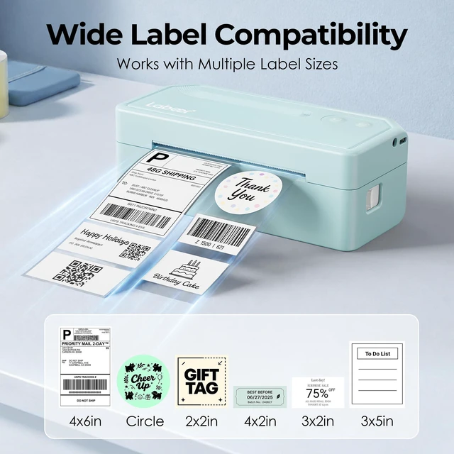 Alt view image 3 of 7 - Bluetooth Thermal Shipping Label Printer, Wireless 4x6 Printer Cyan For Small Business, Home, Office, Online Sellers, Warehouse & Shipping, Compatible with iPhone, Android, Windows & Mac