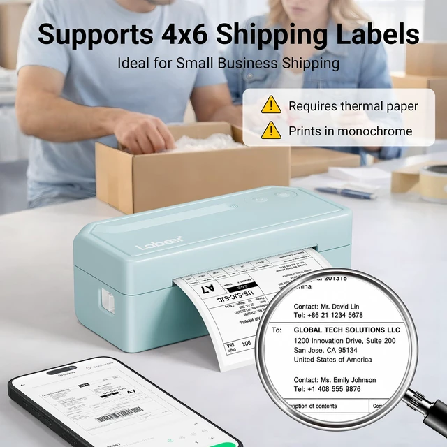 Alt view image 4 of 7 - Bluetooth Thermal Shipping Label Printer, Wireless 4x6 Printer Cyan For Small Business, Home, Office, Online Sellers, Warehouse & Shipping, Compatible with iPhone, Android, Windows & Mac
