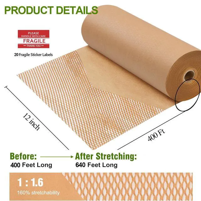 Alt view image 2 of 7 - Honeycomb Packing Paper for Moving, Protective Wrapping Paper 12" x 400ft kraft paper cushions glass, dishes, ceramics and gifts for Small Business & Fragile Items Moving Home Essentials